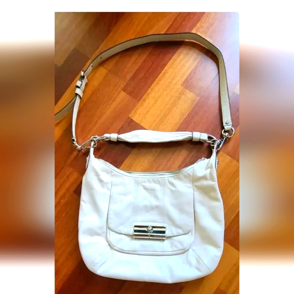 Coach Kristin Leather Shoulder/Crossbody Bag B1182 Cream With Purple Interior